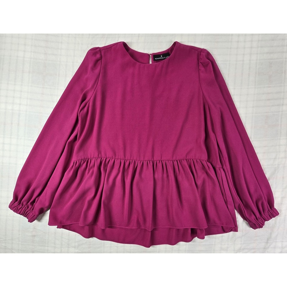 Tuckernuck Pomander Place Carlota Peplum Blouse Top Magenta Purple Womens XL